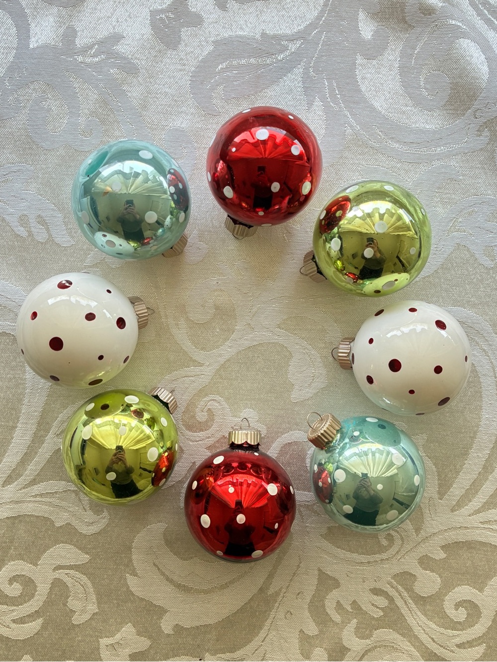 Vintage Martha Stewart Everyday Glass Christmas Balls Polka Dot—Set of 8